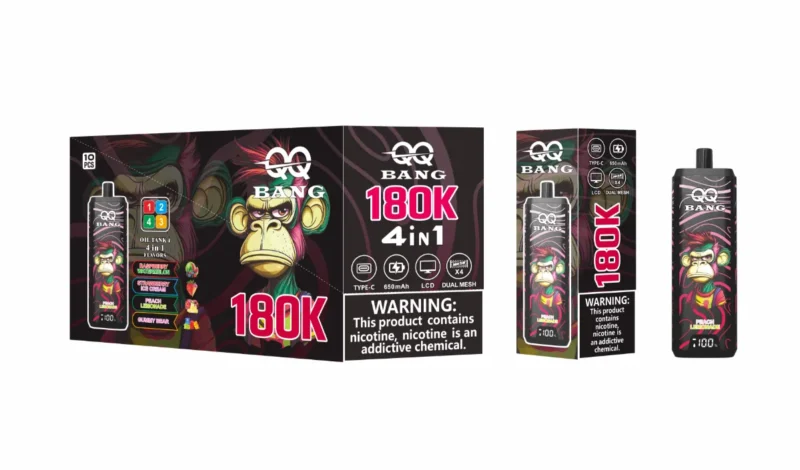 dh-vape-eu-warehouse-qq-bang-180k-puff-180000- framboise-melon d'eau-fraise-glace-crème-pêche-citron-ade-gomme-ours
