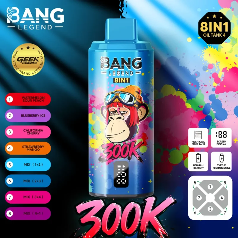 dh-vape-eu-lager-bang-legend-300k-puff-Wassermelone-saurer Pfirsich-Heidelbeere-Eis-Kalifornische Kirsche-Erdbeere-Mango